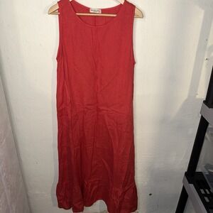 Terzo Millennio Italian 100% Red Linen A-Line Ruffle Hem‎ Midi Dress Sz L